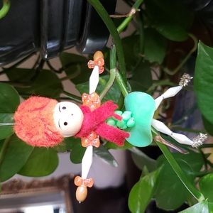 Vintage folk art Dancer dancing ornament made of beads plastic wood  Possible